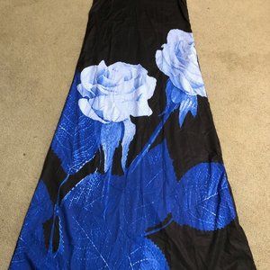 Just Fashion Women's Maxi Dress 👗 Blue & Black Floral Sleeveless SMALL